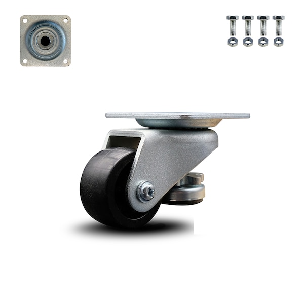 Nylon Swvl Top Plate Light Duty Floor Leveling Caster w/2" Diameter Black Wheel